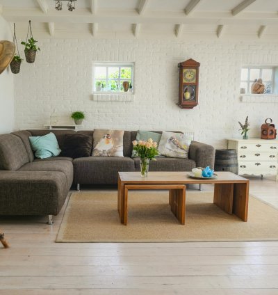 Modern grey couch and pillows